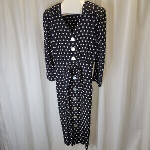 E.D. Michaels Vintage 80s Black and White Polka Dot Office Dress, 7-8